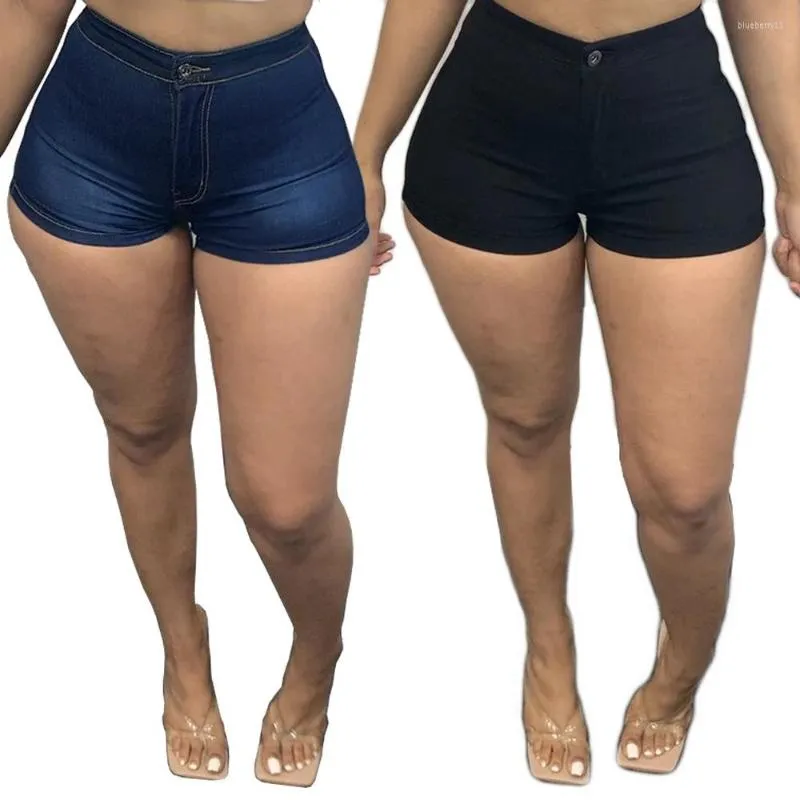 Shorts femininos jeans curtos mulheres azul botão elástico de alta cintura alta feminino verão feminino negro para