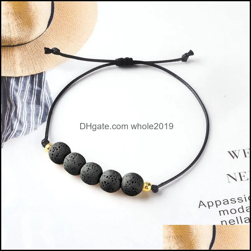 Braccialetti con diffusore di olio aromatico in pietra lavica con perline Corda di cera intrecciata Bracciale con perline nere bianche Braccialetti con gioielli di moda per donna Consegna di goccia Dhepn