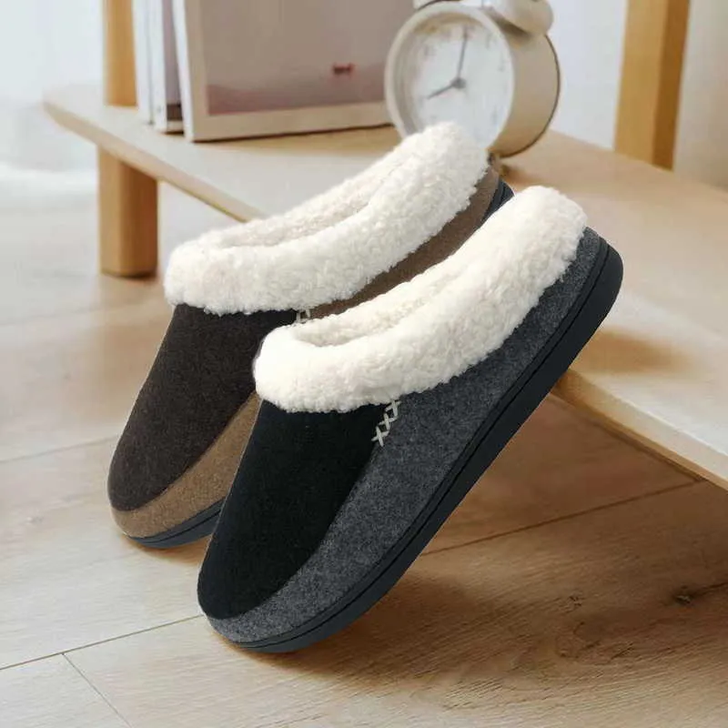 Slippers Men Slippers Fashion Autumn Winter Keep Warm Shoes Men Casual Flat Shoes House Indoor Bedroom Home Cotton Comfortable Slippers Z0215