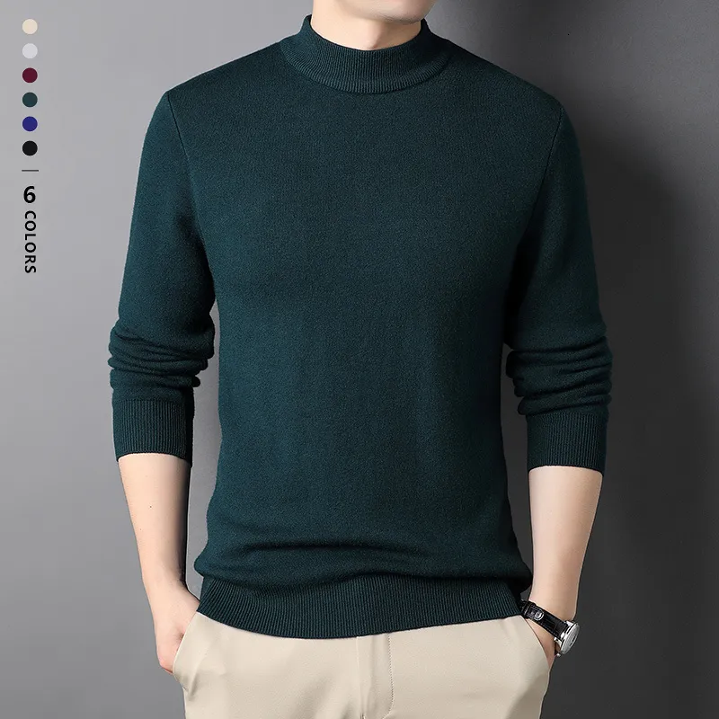 Herrtröjor Autumn Winter Men's Mock Neck Sweaters Solid Color Warm Stickover Tjock Casual Tröja Knitwear For Men Plus Size M-4XL 230228