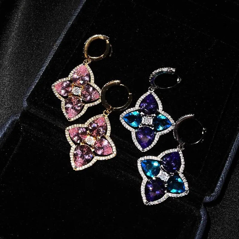 Dangle Earrings & Chandelier Korea Sweet Cute Flower Crystal Temperament Geometry Shiny Zircon Statement For Women Girl Pendientes