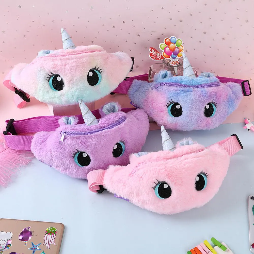 Cute Children's Fanny Pack Girls Waist Bag Plush Toys Belt Gradient Color Chest-Bag Cartoon Coin Purse Travel