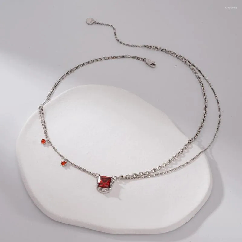 Anhänger Halsketten LONDANY Neclace NSquare Red Zircon Halskette Paar Rubin für Männer und Frauen