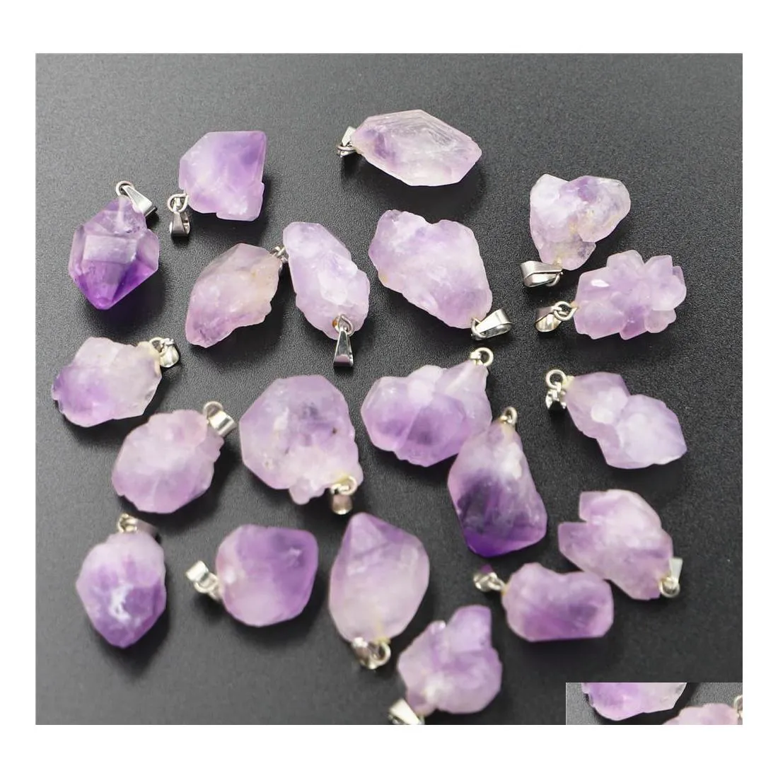 car dvr Charms Natural Stone Amethyst Irregar Shape Pendants For Healing Crystals Stones Jewelry Making Drop Delivery Findings Components Dhfgq