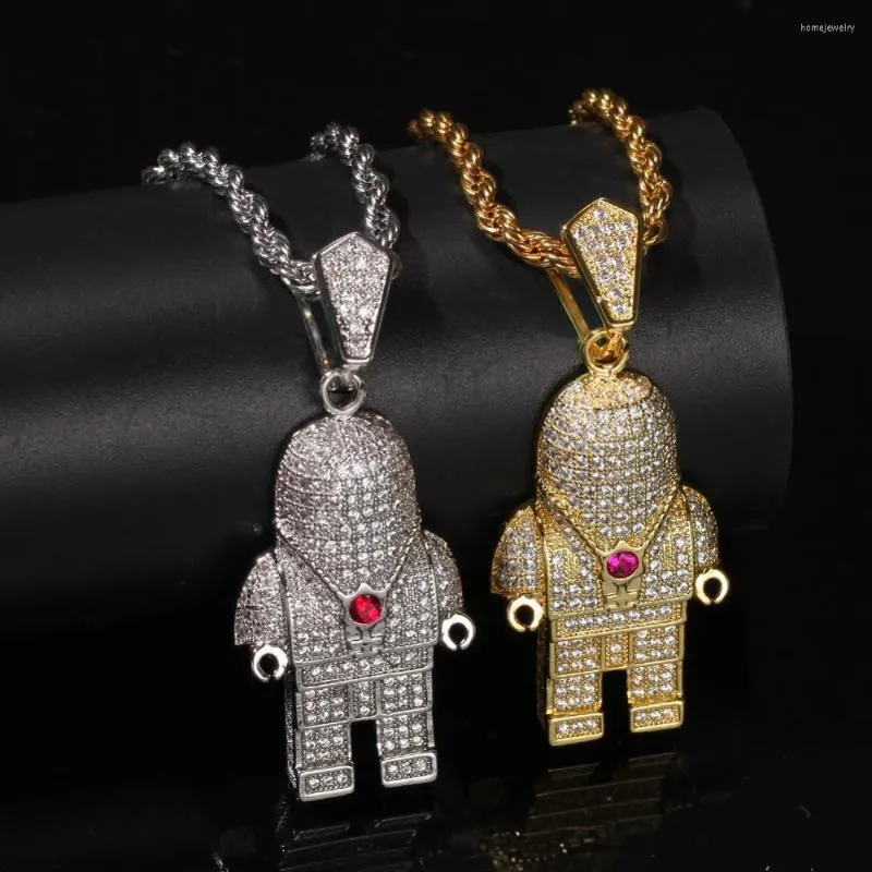 Anhänger Halsketten Hip Hop Micro Gepflasterte Zirkonia Bling Iced Out Space Astronaut Anhänger Halskette Für Männer Rapper Schmuck Geschenke