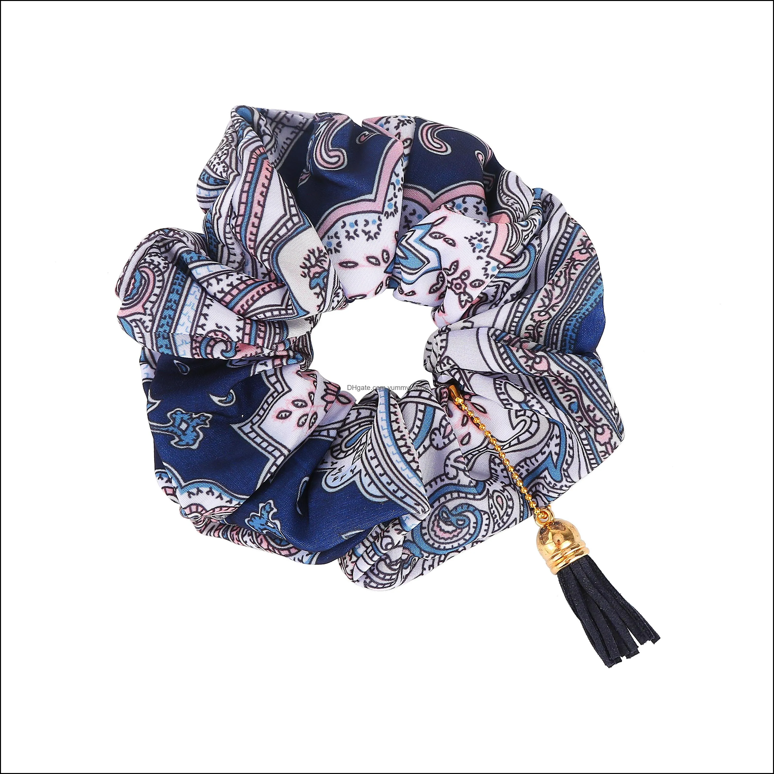 Headbands Retro Large Intestine Circle Amazon Fabric Hair Ring Tassel Pendant Elastic Band Rope Drop Delivery Jewelry Hairjewelry Dha9Y