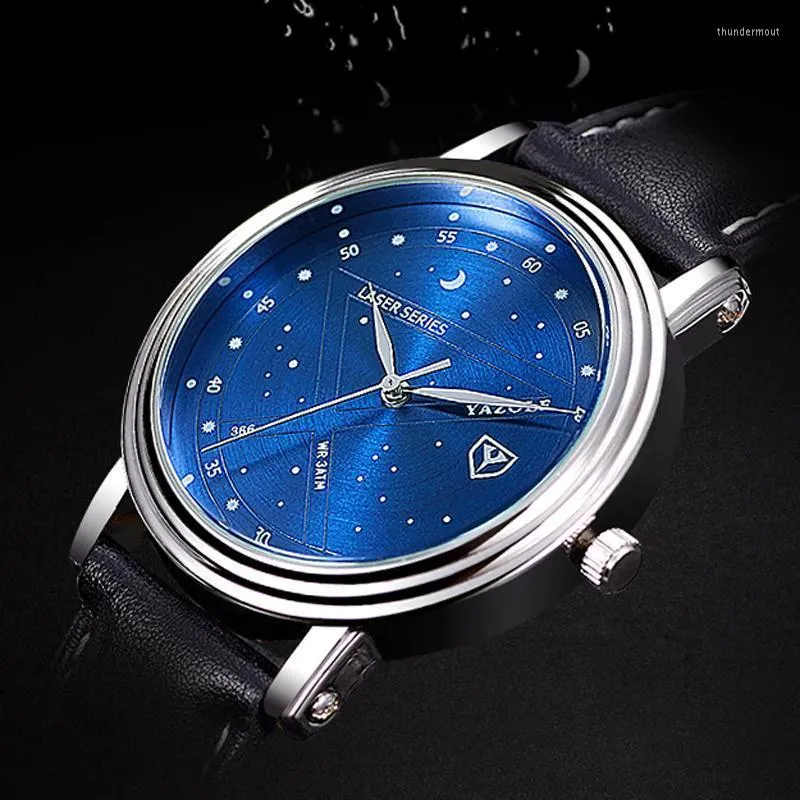 Avanadores de pulso Assista Fashion Stary Sky Star Moon assiste homens Blue Leather Quartz RELOJ HOMBRE RELOGIO MASCULINOWRISTWATCHESSWATWATCHES THUN2