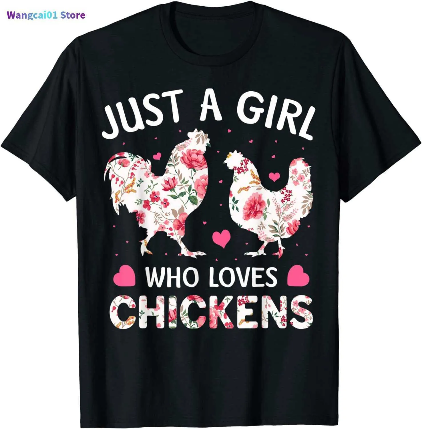 Herren-T-Shirts „A Girl Who Loves Chickens Cute Chicken Flowers Farm T-Shirt Cotton Tops Tees Custom New Design Top T-Shirts 0301H23