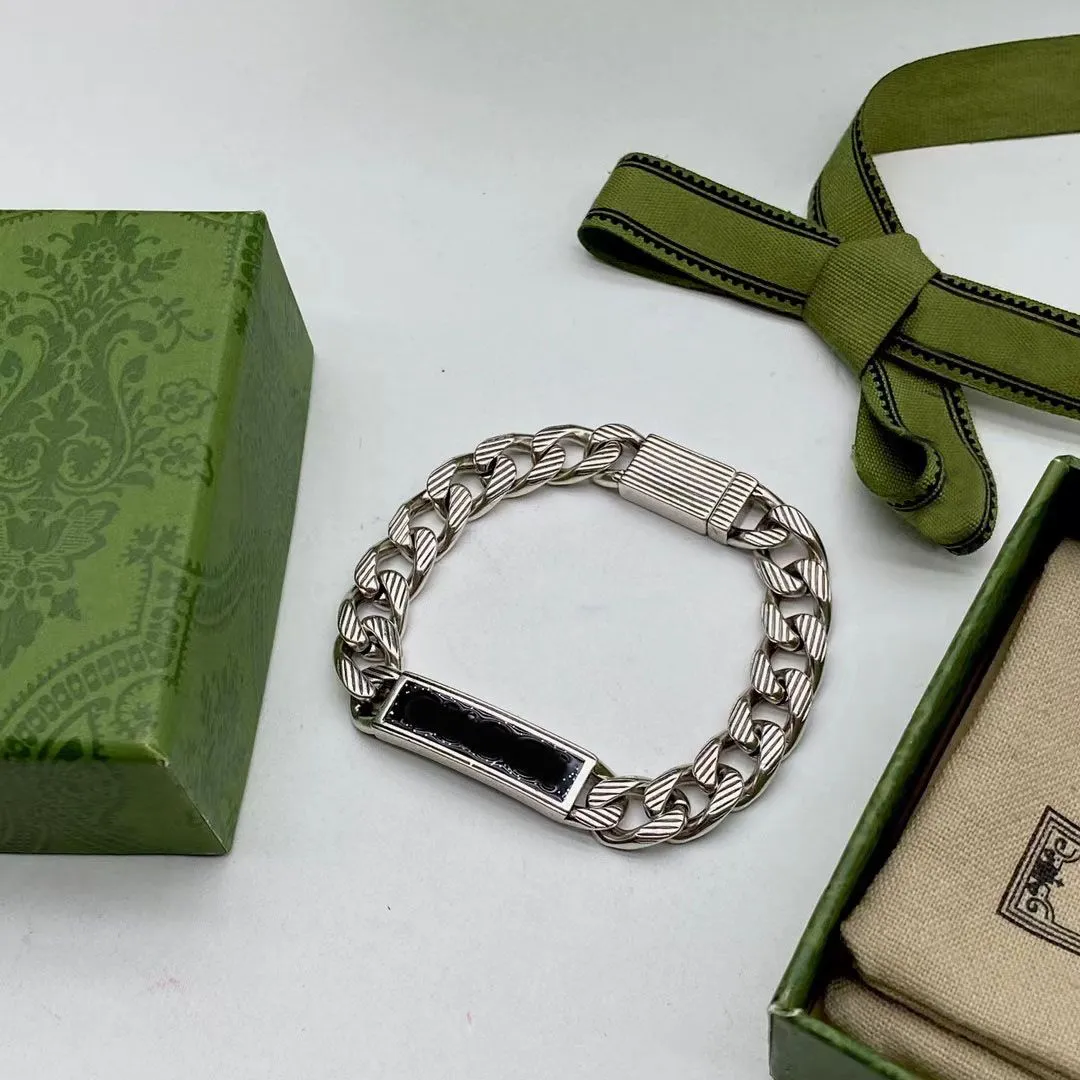 2023 Bracelet unisexe d'identification mécanique rétro en acier breloque finition émail noir style dur mode lumière marque de luxe bracelet design pulseira avec boîte