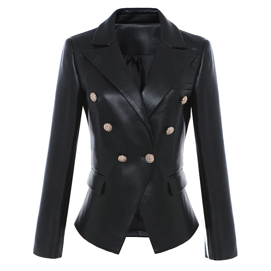 Costumes pour femmes Blazers HIGH STREET est baroque créateur de mode Blazer veste femmes Lion boutons en métal Faux cuir Blazer manteau extérieur 230228