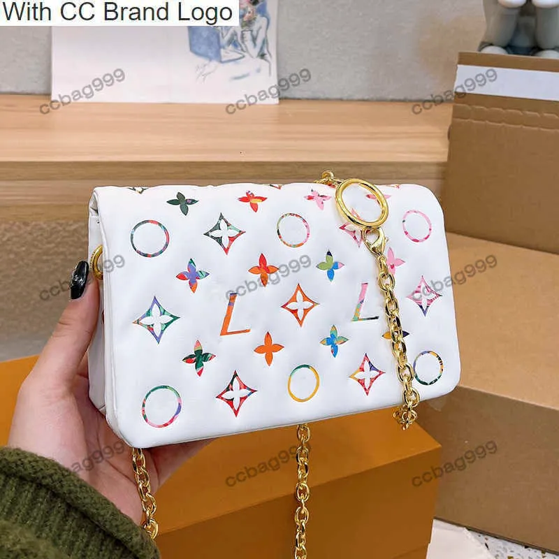 CC Brand Umhängetaschen, 20 cm, Mini-Klappe, Pochette, Coussin-Taschen, Lammfell, mehrfarbige Prägung, goldene Metallkette, Tragetaschen, Designer-Geldbörsen, Luxus-Geldbörse, Schulterkreuz