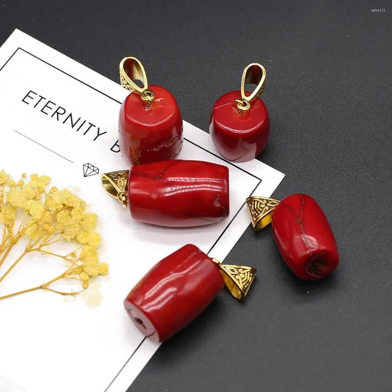 Pendant Necklaces 1pc Natural Stone Red Coral Pendants Drum Shape Imitation For Jewelry Making DIY Women Trendy Necklace Earring Gifts