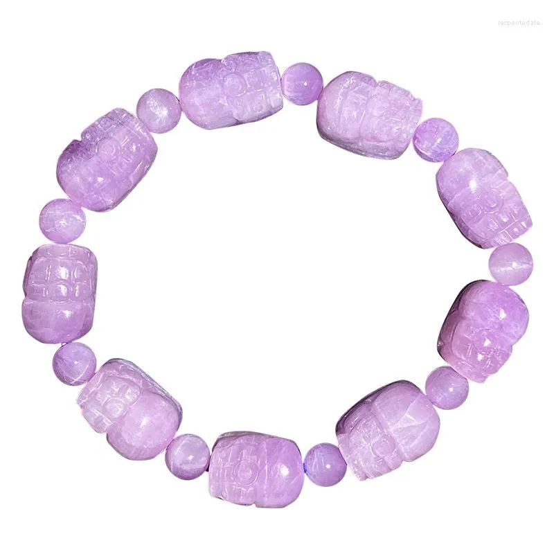 Strand Light Pink Purple Spodumene Natural Crystal Stone Carved Pixiu Beaded Feng Shui Bracelet For Women Girl Fashion Jewelry