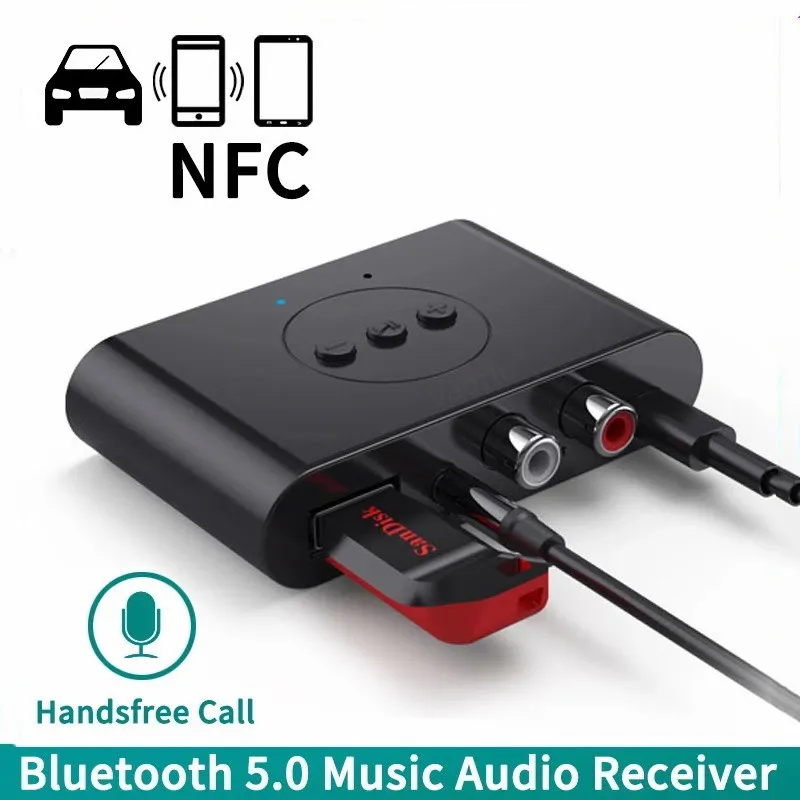 Bluetooth 5.0 Audio Receiver U Disk RCA 3,5mm 3,5 AUX Jack Stereo Musik Wireless Adapter mit Mikrofon Für Car Kit lautsprecher Verstärker