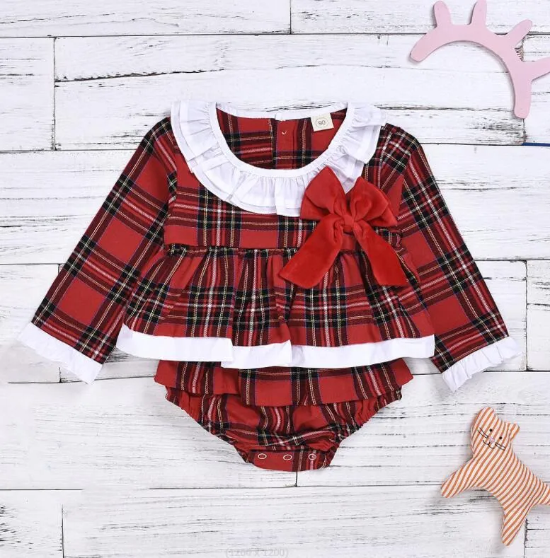 Baby Jumpsuits And Rompers Boys Girls Children Long sleeved sweater bow plaid Clothes