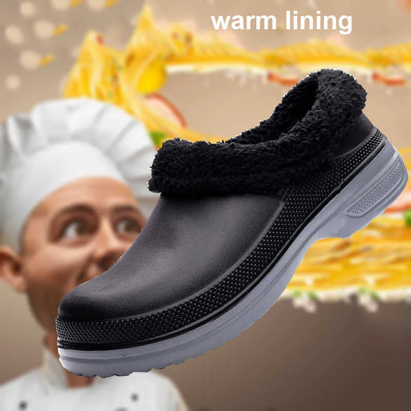 Terlik Erkek Kış Şef Ayakkabı Su Geçirmez Sıcak Astar Mutfak Ayakkabı Açık Peluş İş Ayakkabıları Şef Master Restoran S Plus Boyut 49 Y2302