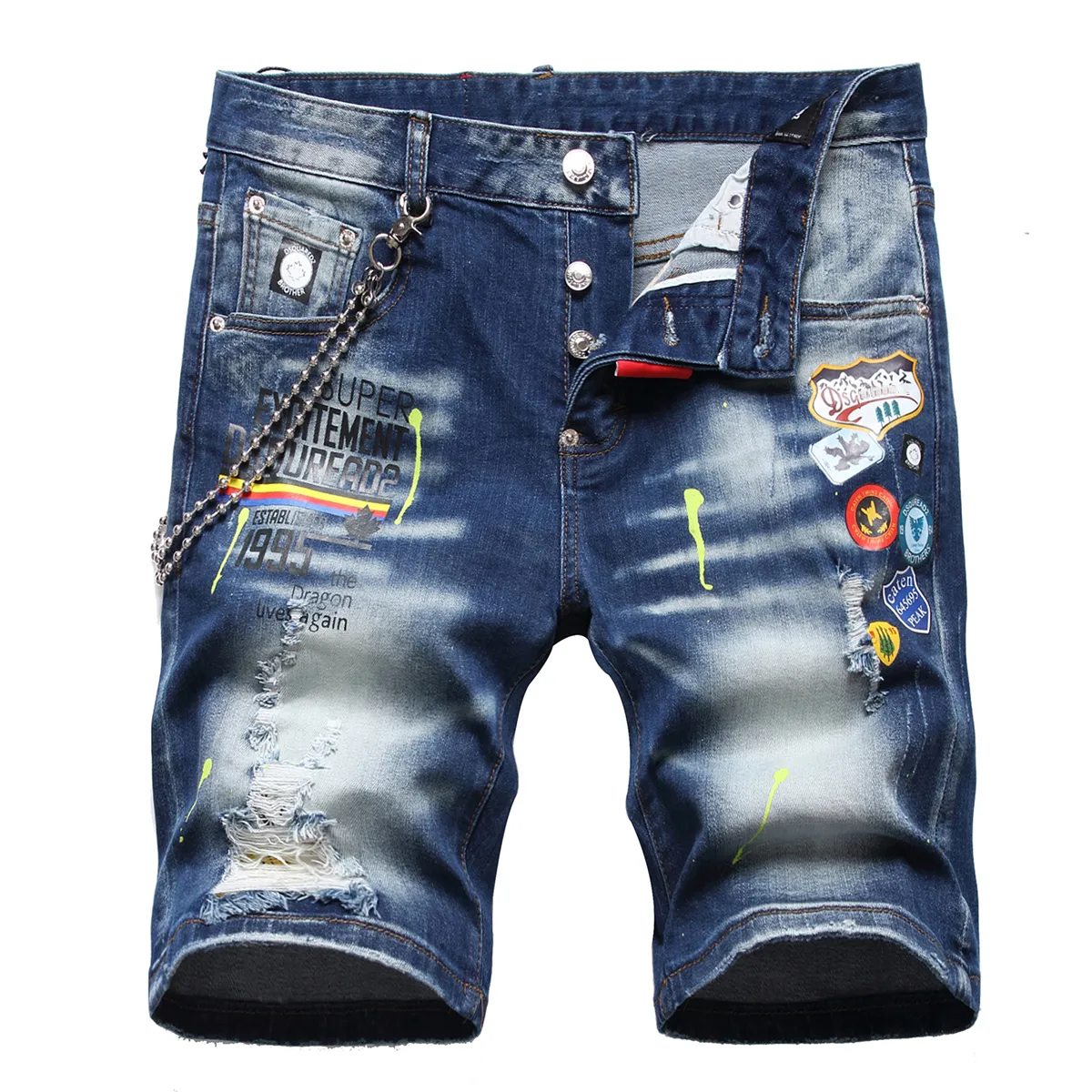 DSQ2 Cool Guy kurze Herrenjeans Mann Hip Hop Rock Moto Herren Design Ripped Distressed Denim Biker blau DSQ Sommerjeans kurz 1123