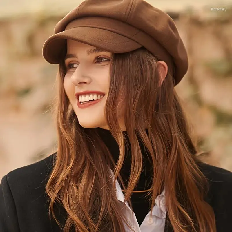 Berets Brown Fashion Sboy Caps Women Gatsby Cap Octagonal Baker достигла пика Beret Driving Hat Житель -художник Bonnet