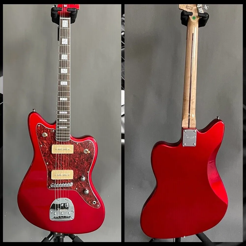 Custom Shop Gloss Red Jaguar Chitarra elettrica Manico in legno di acero 2 Pickup P90