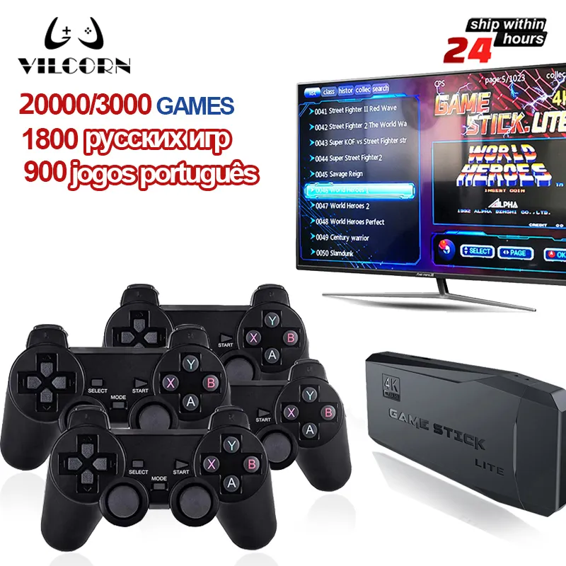 Gamecontroller Joysticks VILCORN Videospiel Stick 4K TV HD 20000 Retro Spielekonsole für Phantom Playtronic PS1/GBA/Gameing Unterstützung 4 Spieler 230228