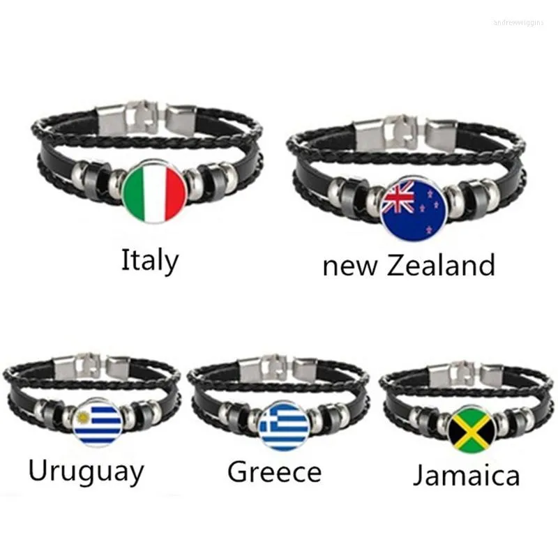 Braccialetti con ciondoli Italia Zelanda Uruguay Grecia Bandiera Giamaica Bracciale in pelle multistrato Gioielli per uomo e donna