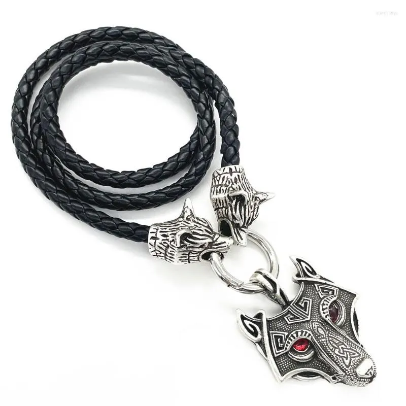 Hänge halsband nostalgi norrniga röda svarta ögon varg amulet charm lång kedja stor halsband viking hängen talisman wicca hedniska smycken