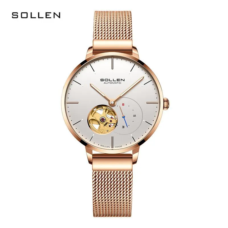 Armbandsur Sollen Women Watches Mechanical Watch Luxury Armband Wrist Wristwatch Elegant Ladies Automatic Clock Relogio Feminino