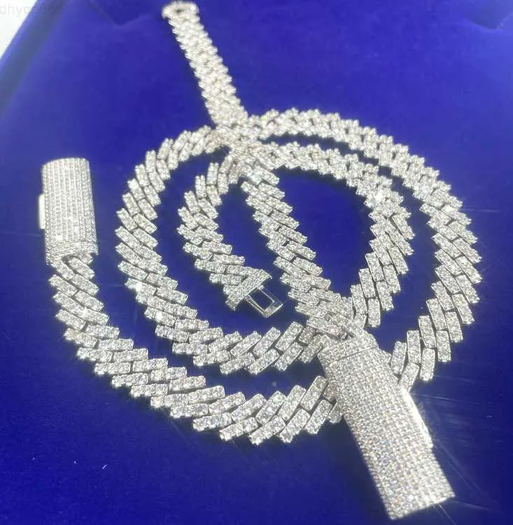 Collier Moissanite en or 18 carats à une rangée de 10 mm de largeur D Couleur Chaîne à maillons cubains en argent S925 Collier pour hommes Hip Hop