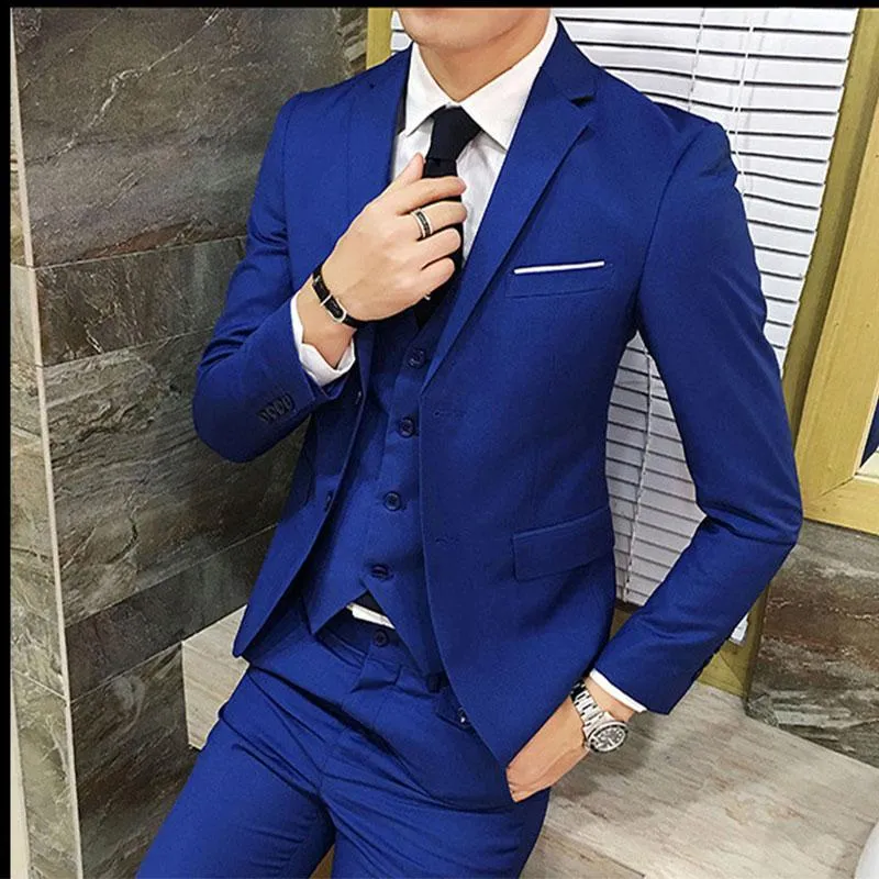 Herenpakken Blazers Pauldsm trouwjurk voor mannen 3 -koppige roken RoyalBlue Male blazer slanke fit jasje Vestbroek Homme -kostuumue prom boy '