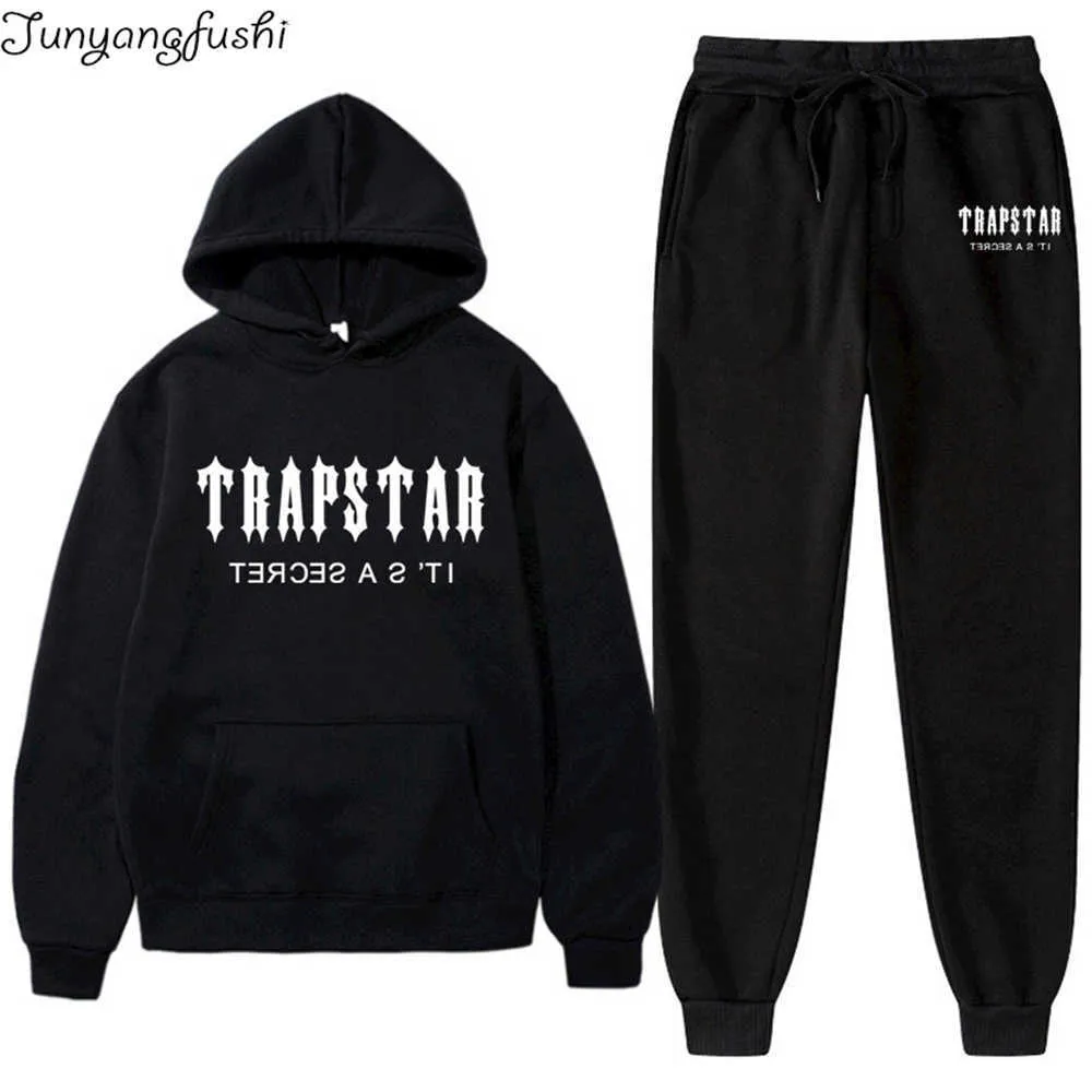 Erkek Eşofman Trapstar Moda Spot Erkek yeni spor giyim Kapşonlu sweatshirt ve pantolon seti 28 renk gevşek koşu romanı büyük pamuklu baskı Z0224