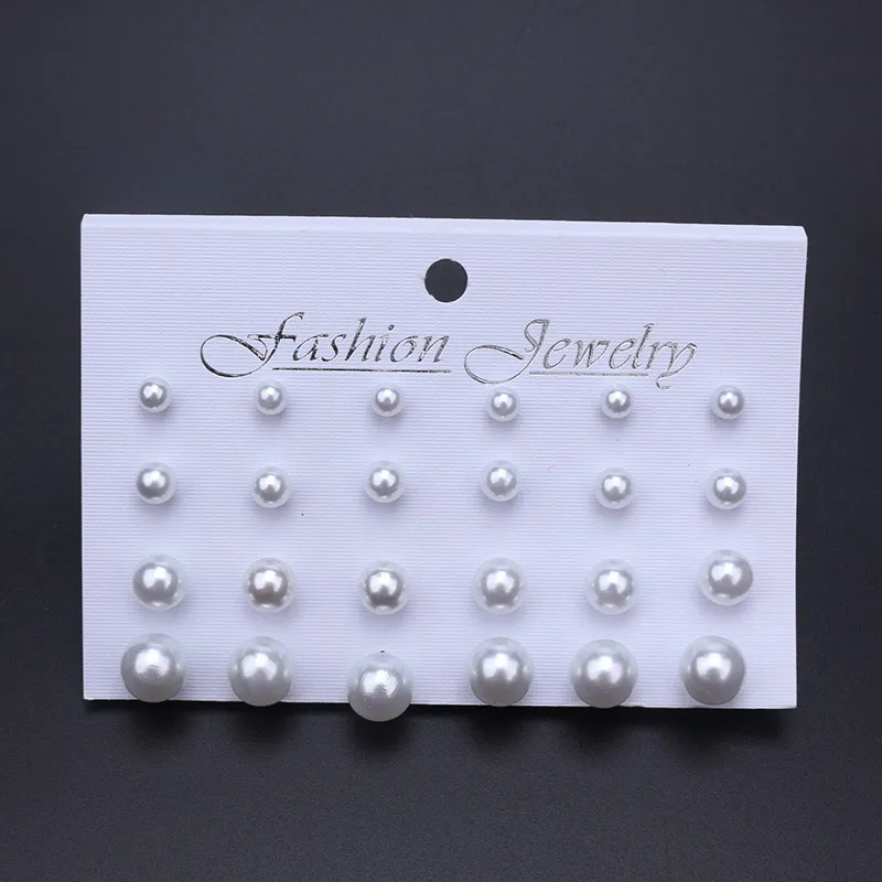 Women Earrings 12 Pair/Set Beige White Pearl Simple Fashion Earrings Wedding Jewelry For Gift Valentine's Day gift