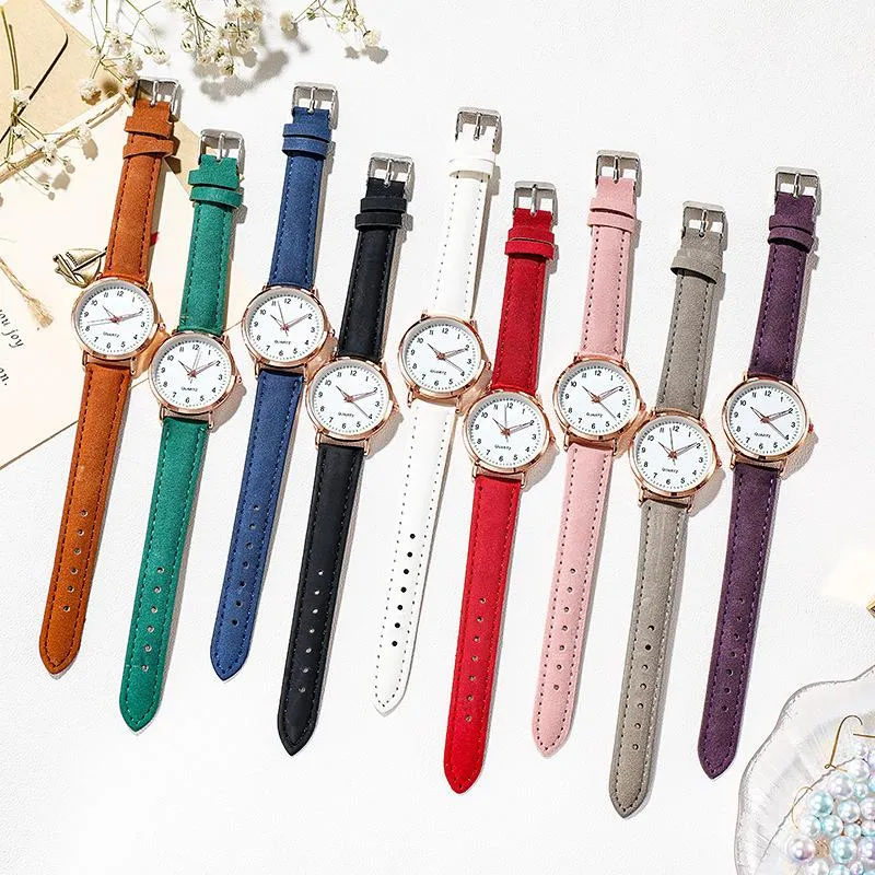 Wristwatches Fashion Casual Simple Digital Retro Frosted Leather Small Fresh With Luminous Watch Ladies Quartz Luxury Women