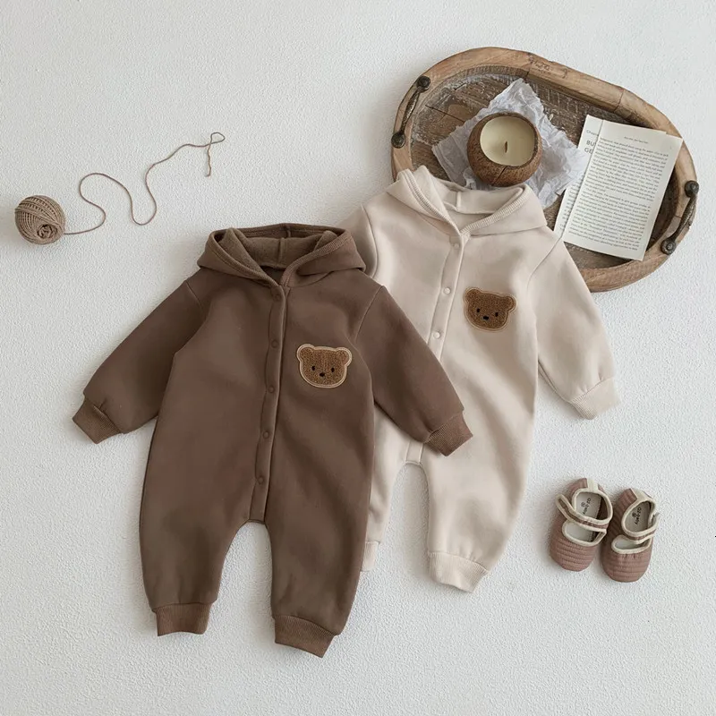 Jumpsuits 0-24 Months Warm Winter Baby Long Sleeve Clothing born Bodysuit Girls Boys Bear Cute Hoodie Jumpsuit Outfit 230228