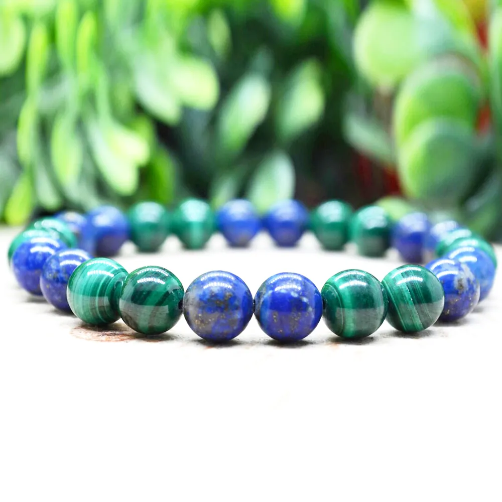 Strands MG1799 8 MM Naturel 3A Grade Malachite Lapis Lazuli Bracelet Hommes Énergie Anxiété Relie Poignet Mala