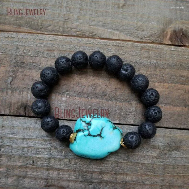 Strand Turquoises Slab Lava Bracelet Natural Stone Boho Black BM10756