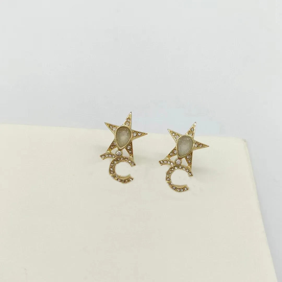 2023 Luxury quality charm stud earring with diamond and star shape design have box stamp PS3503