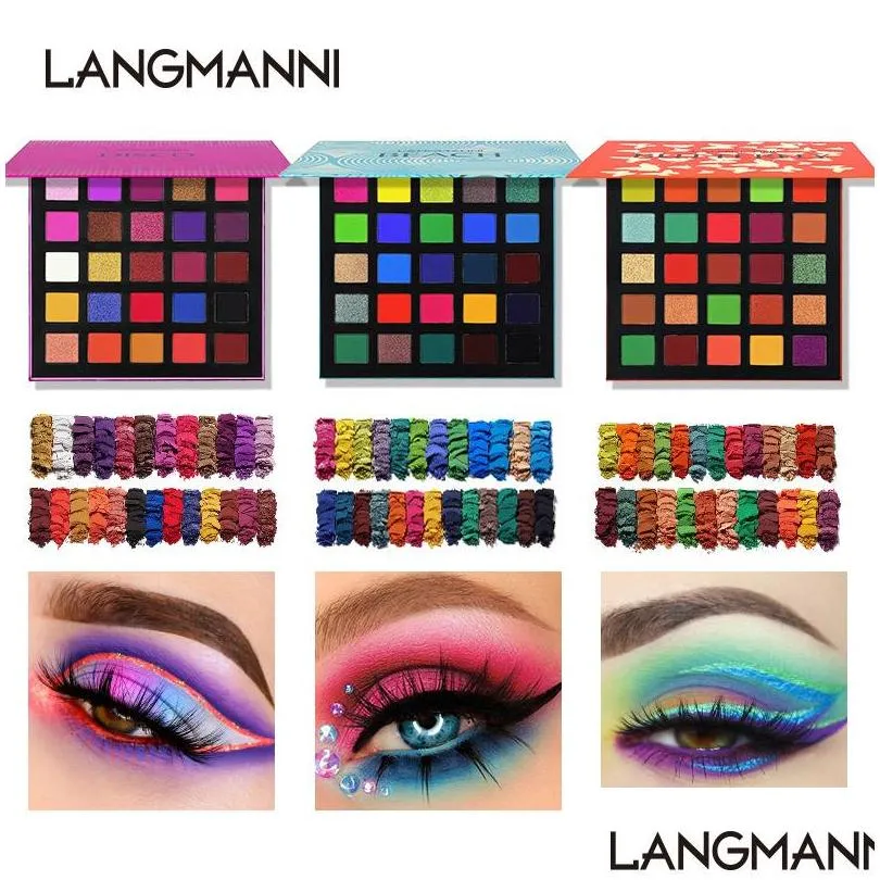 Eye Shadow Langmanni 25 Färgmatt Pearlescent Eyeshadow Palette Långvarig naturlig makeup Shimmer Glitter Drop Delivery Health B Dhjda