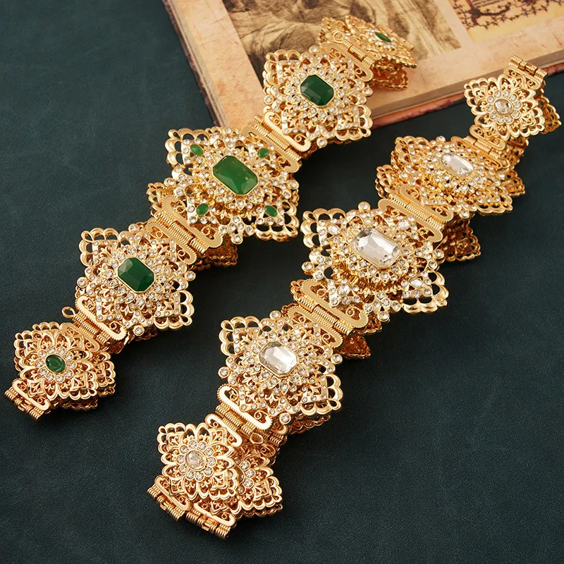 Elegant Moroccan Wedding Saree Belt Chain For Arab Women Metallic Crystal  Accorized Abaya Dress Body Bride Gift Green/Red From Jiao07, $36.41