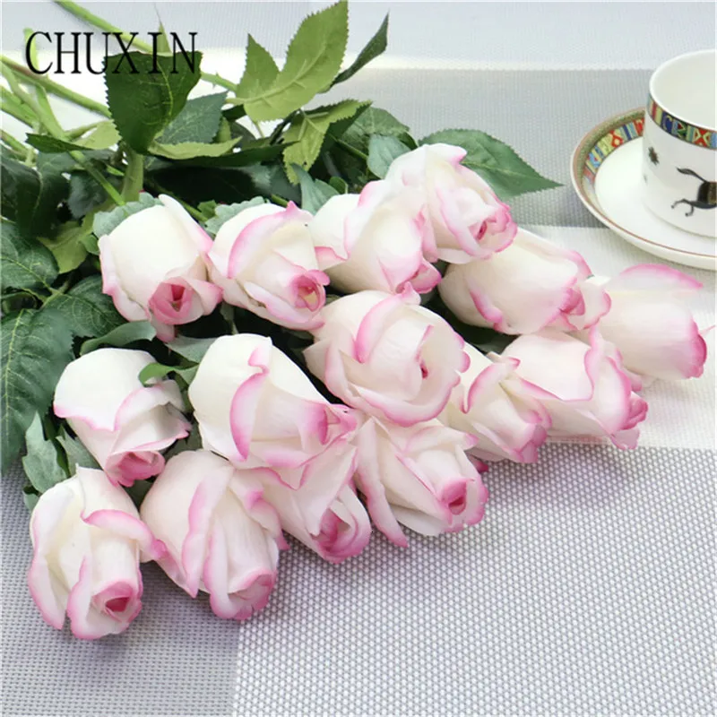 Decorative Flowers Wreaths 15pcs/lot Artificial Real Touch Moisturizing Rose Home Decoration Fake Wedding Bride Bouquet Valentine's Day Gift 230227