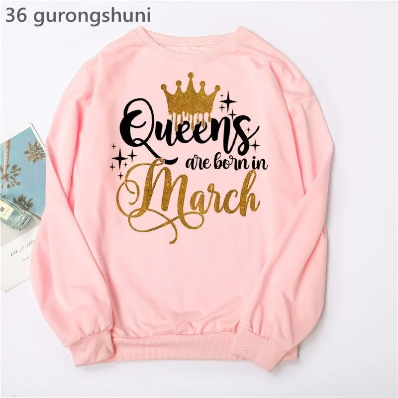 Womens Hoodies Sweatshirts Birthday Gift Pink Women Clothes Golden Crown Queen Are Born In January To December Graphic Print Sweatshirt Femme 2302273ZZG