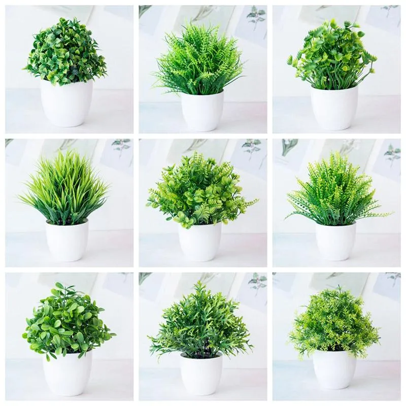 Decorative Flowers Artificial Plants Green Bonsai Small Tree Potted Fake Home Decor Crafts 1PC