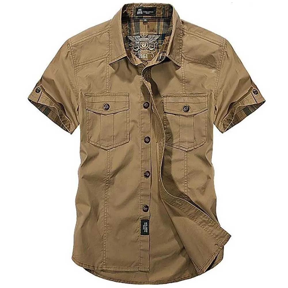 Camisas casuais masculinas Moda algodão Homens de verão PLUS TAMANHO DE MANAGEM BOLO DE CLARA CURTO PARA CLARA MILITAR DE MANACIMENTO DE CLARA MILITAR 230227