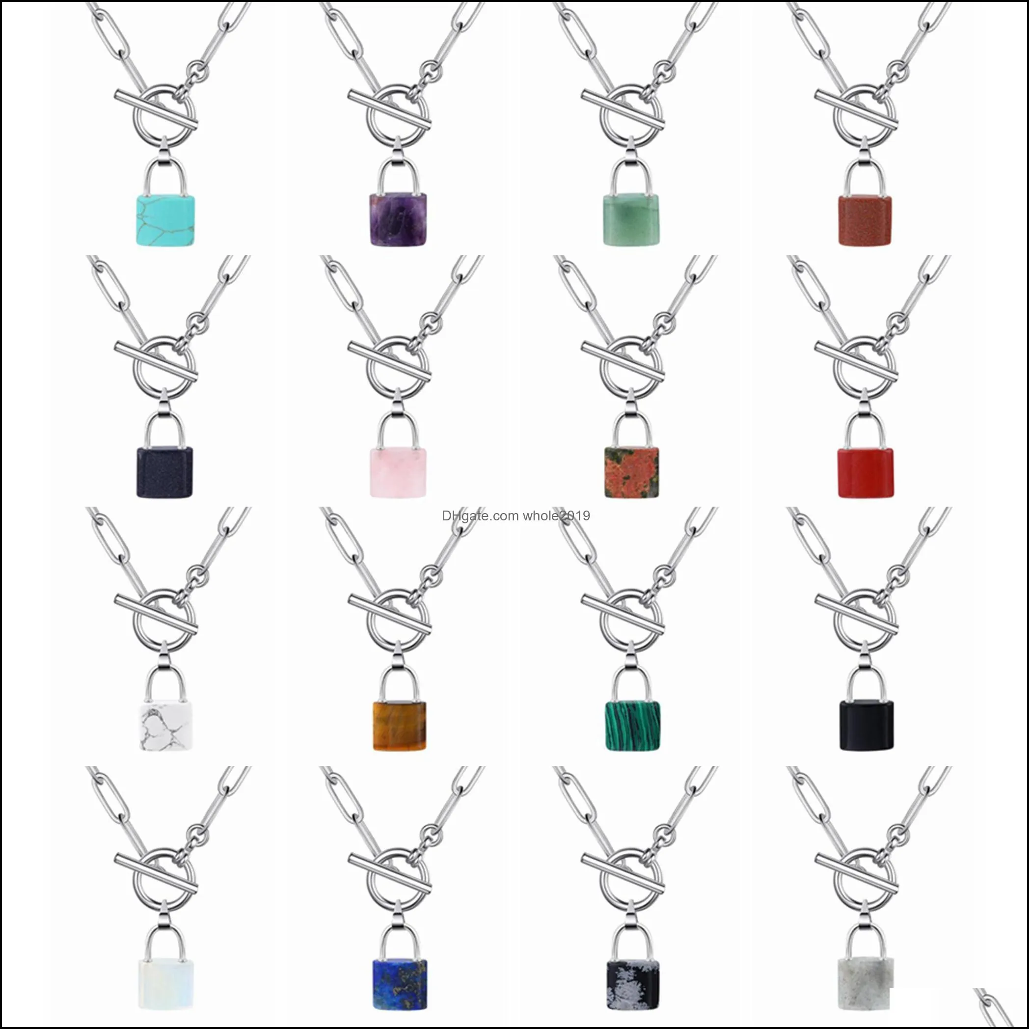 Pendant Necklaces Chunky Punk Sier Chain Y Choker Cuban Link Statement Jewelry For Women And Girls Gemstone Lock Necklace Iq Clasp D Dhikb