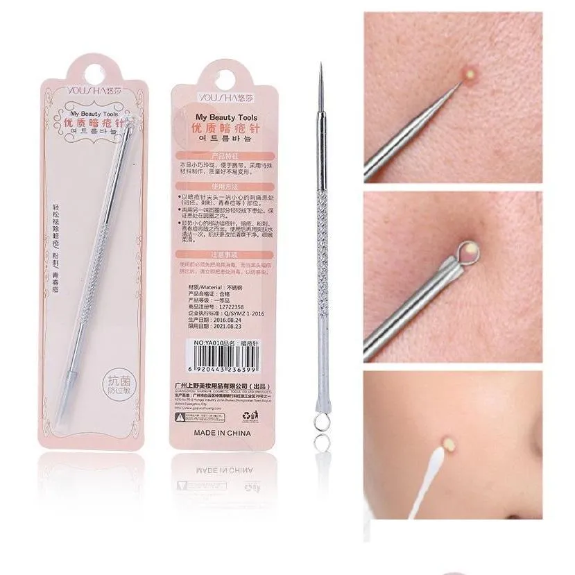 Andra hudvårdsverktyg Doubleed Needle Blackhead Comedone Acne Pimple Blemish Extractor Rostfritt stål Nålar Ta bort ansiktspore D DHD3H