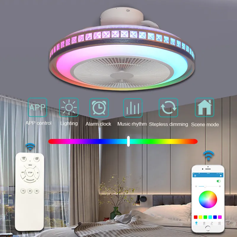 50 cm plafondventilator kroonluchter met LED -licht afstandsbediening Smart Bluetooth Electric Silent Fan 3 Speed ​​Wind voor slaapkamerdecoratie