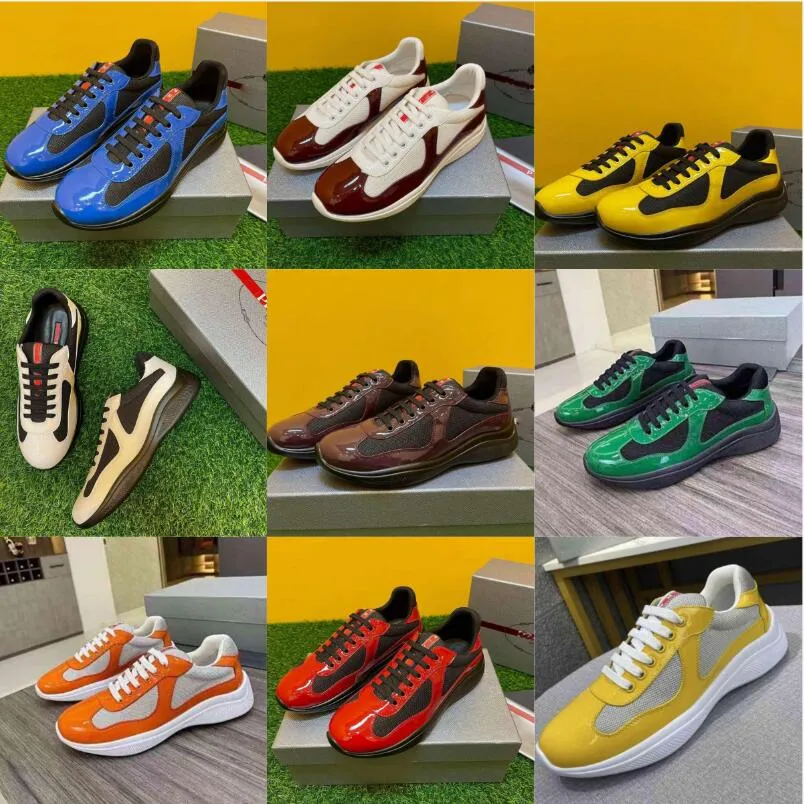 Marques célèbres Marque Baskets basses Chaussures Hommes Casual Marche Coupe de l'America Tissu de sport en cuir verni Baskets de plein air Baskets de créateurs Printemps Automne Box EU 38-46