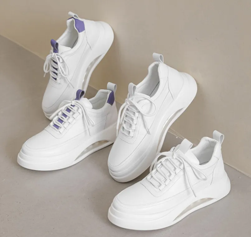 Nieuwe hardloopsneakers Heren Luchtkussen Witte Schoenen Mode Casual Leer Ademend Hoogte Verhoogd Platte Platform Board Schoenen