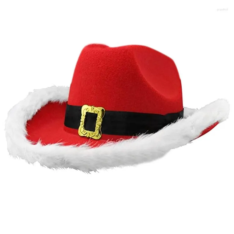 Berets Santa Claus Party Рождественская шляпа Seed Western Red Cowboy Wide Brim Cowgirl Jazz for Women Men