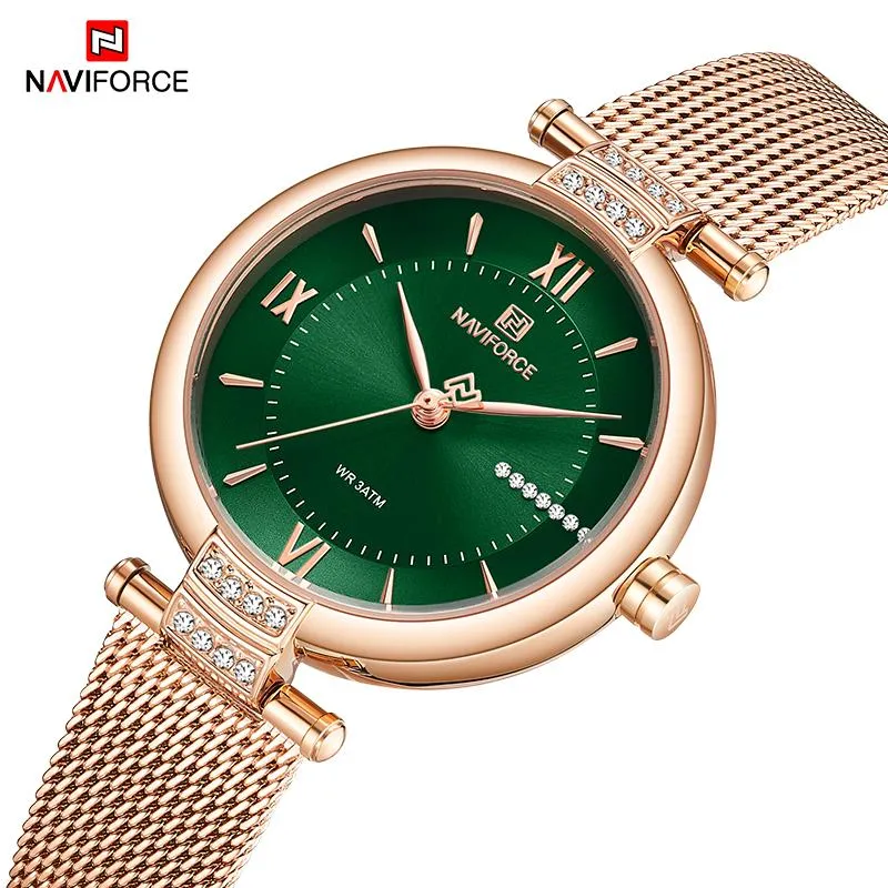 Montres-bracelets 2023NAVIFORCE femmes montre vert le visage Quartz dame étanche montre-bracelet or Rose en acier inoxydable