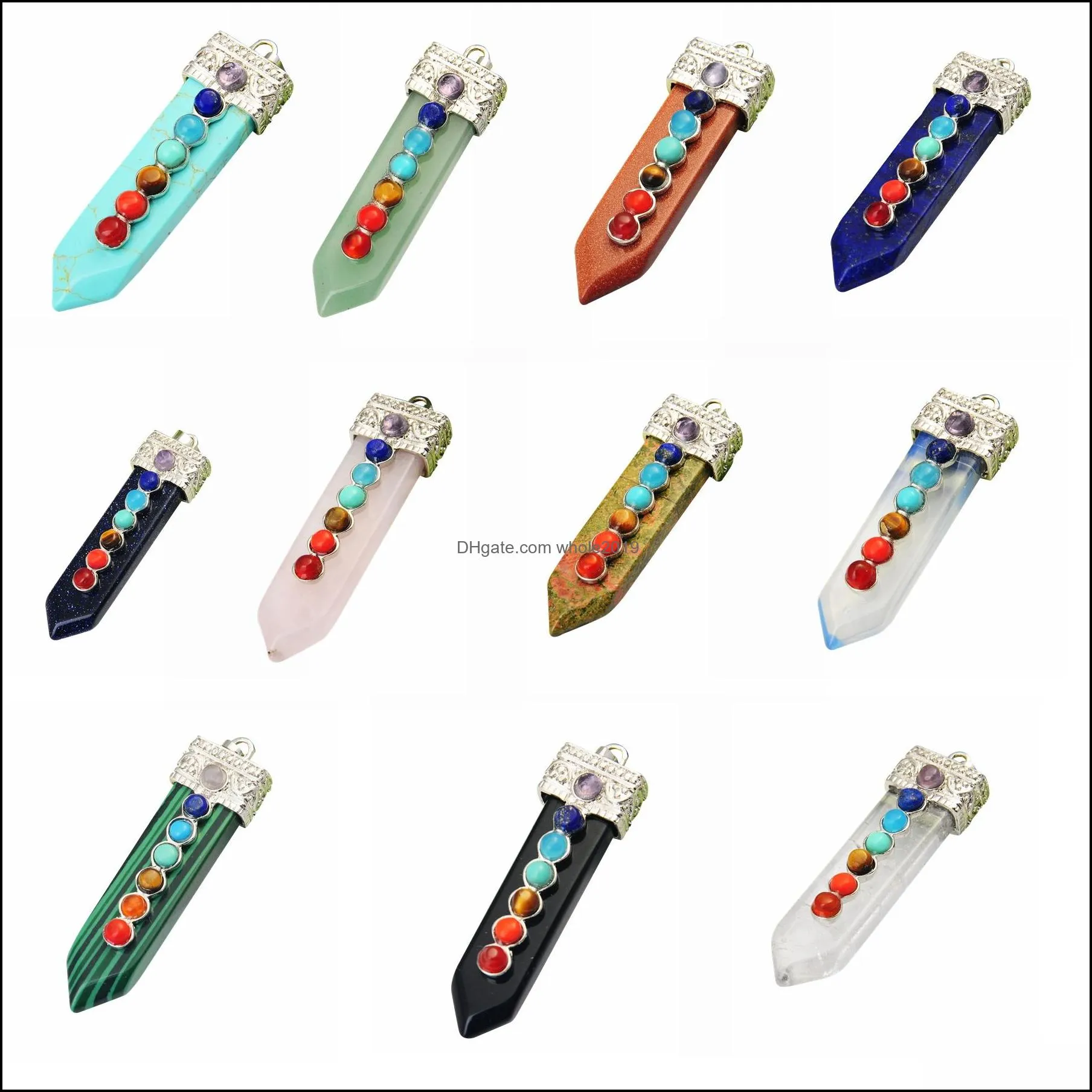 Pendant Necklaces 7 Chakra Stone Men And Women Necklace Sword Arrow Shape Healing Crystal Quartz Handmade Jewelry 12 Pieces Drop Del Dht1A